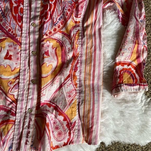 Robert Graham Shirt Paisley Striped Multicolor Linen Cotton Pearl Button Down XL - Picture 7 of 10